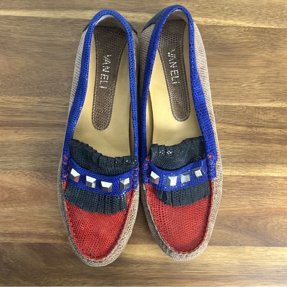 Vaneli Leather Loafers Driving Shoes Multicolor Lizard Print SZ 9.5N Embellished - Picture 1 of 7